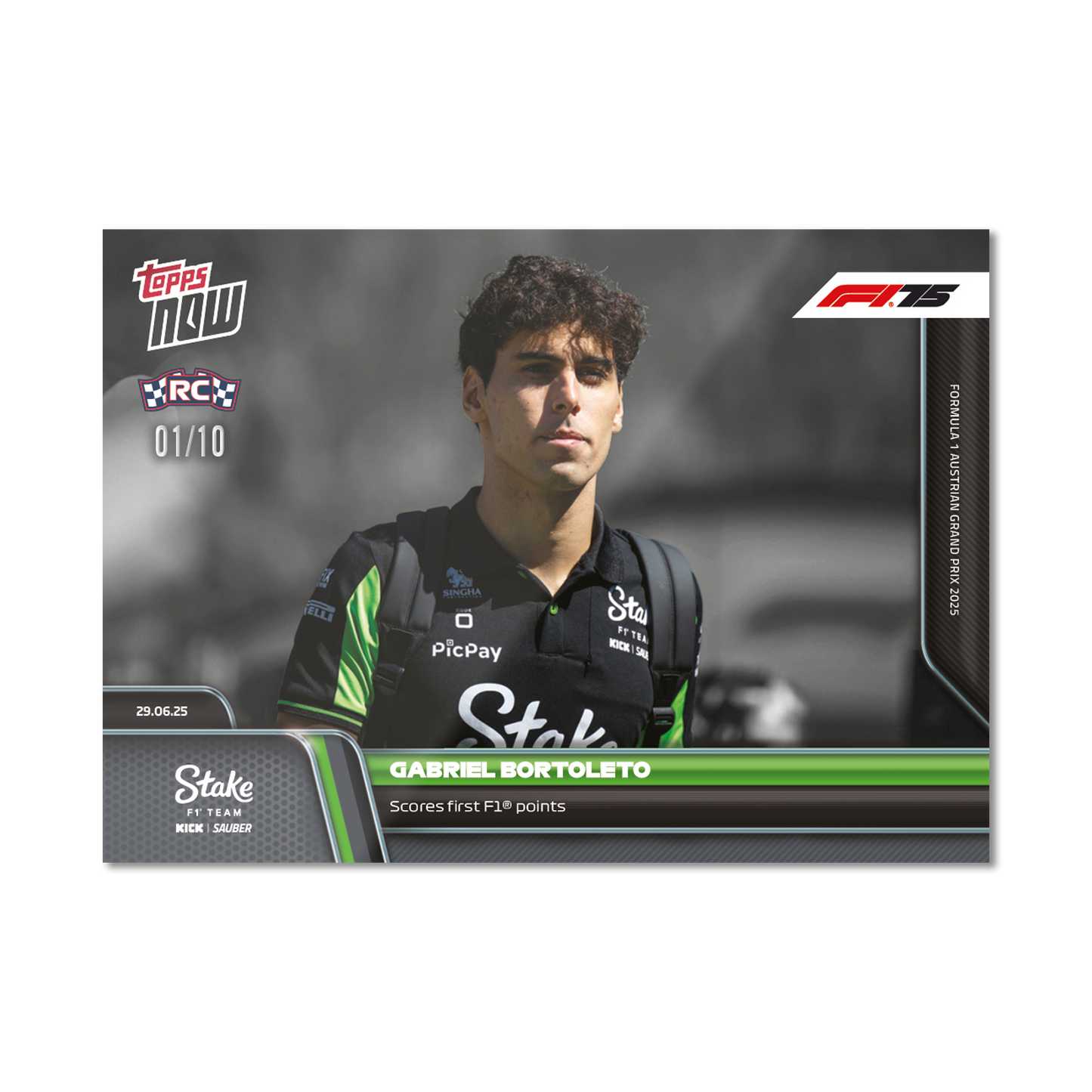 Gabriel Bortoleto - 2025 Formula 1® Topps NOW® - Card 48 - PR: 1006