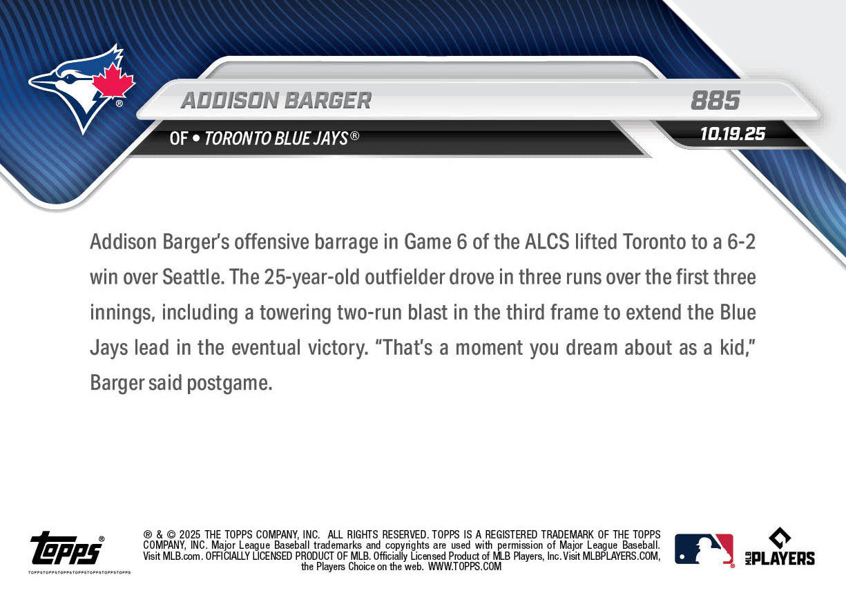 Addison Barger - 2025 MLB Topps NOW® - Card 885 - PR: 770