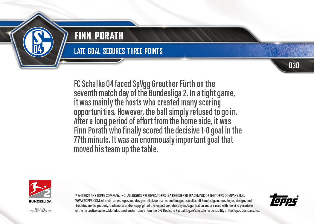 Finn Porath - 2025-26 Bundesliga Topps NOW® - Card 30 - PR: 275