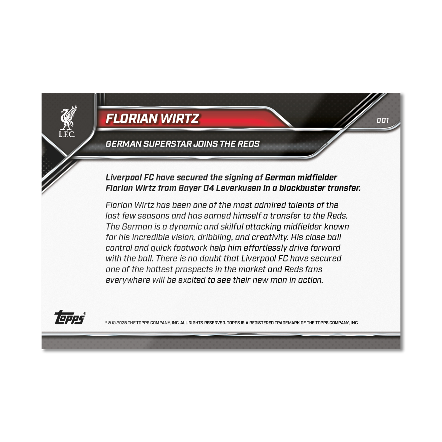 Florian Wirtz - 2024-25 Liverpool Topps NOW® - Card 1 - PR: 3516