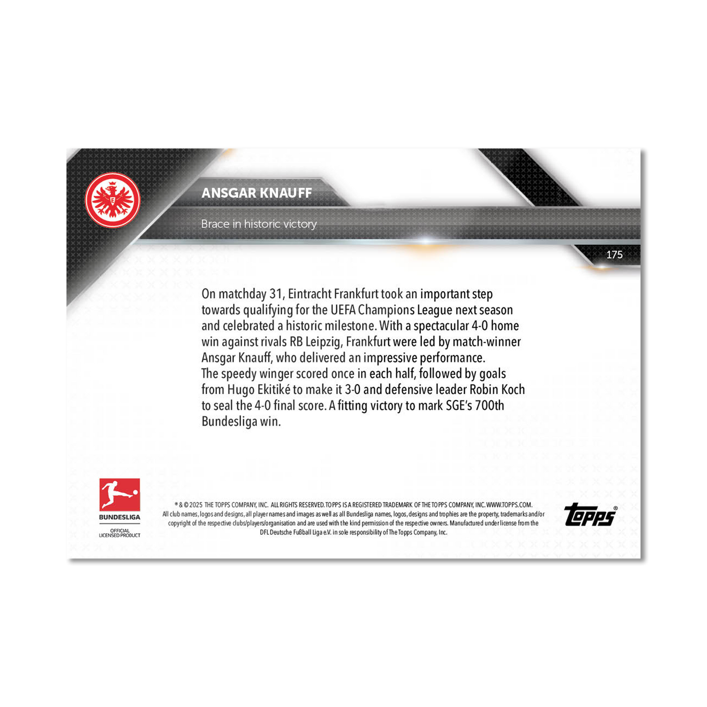 Ansgar Knauff - 2024-25 Bundesliga Topps NOW® Card 175 - PR: 217