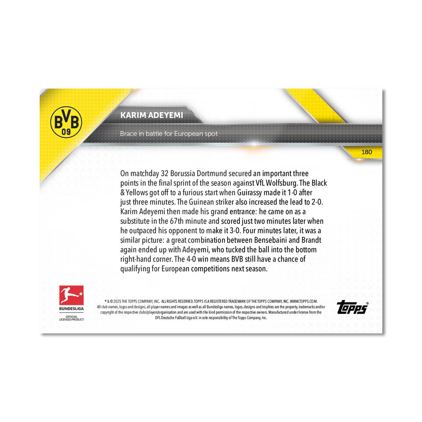 Karim Adeyemi - 2024-25 Bundesliga Topps NOW® - Card 180 - PR: 37