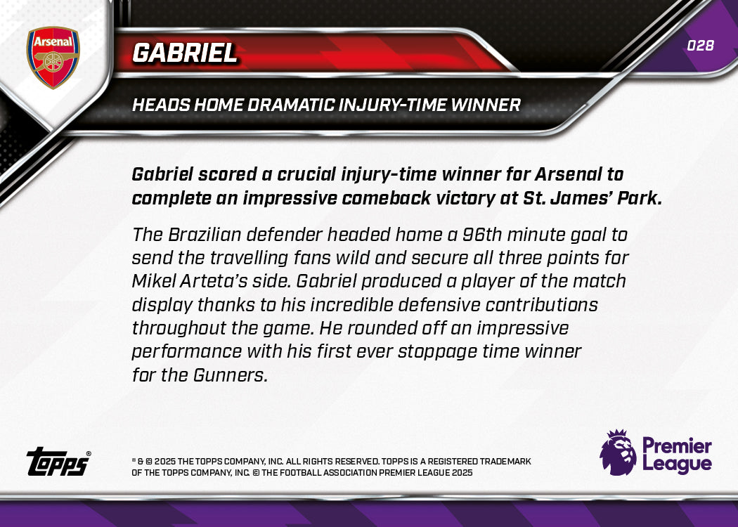 Gabriel - 2025-26 Premier League Topps NOW® - Card 28 - PR: 629