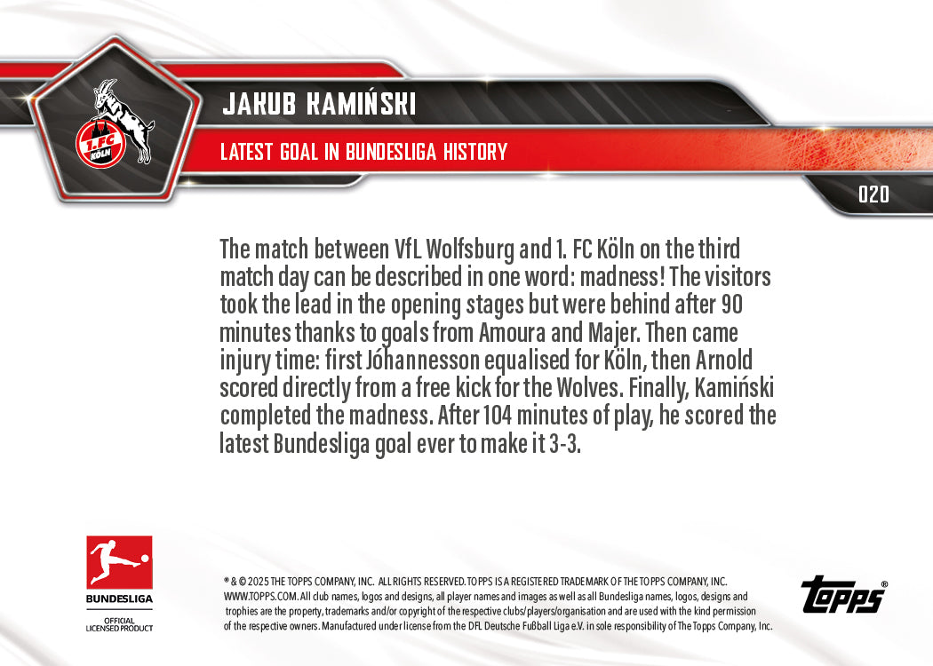 Jakub Kamiński - 2025-26 Bundesliga Topps NOW® - Card 20 - PR: 204