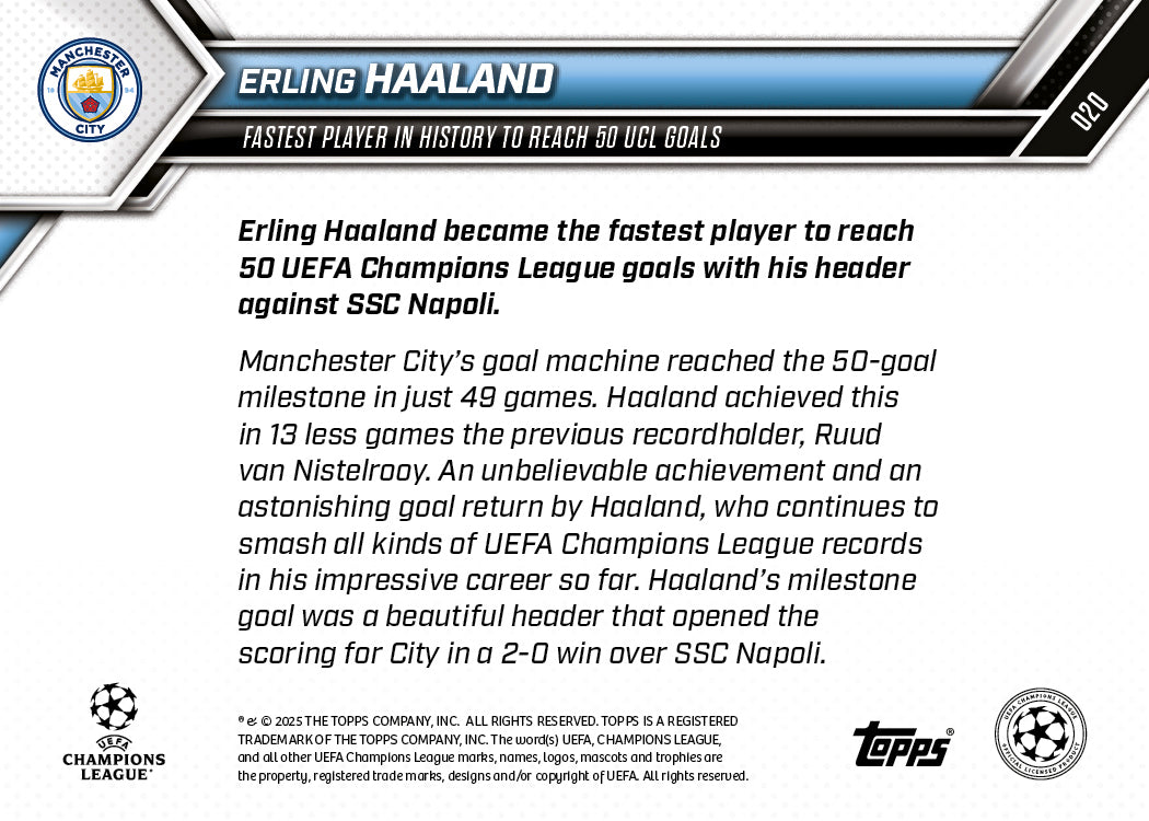 Erling Haaland - 2025-26 UCL Topps NOW® - Card 20 - LOOK FOR AUTO - PR: 2266