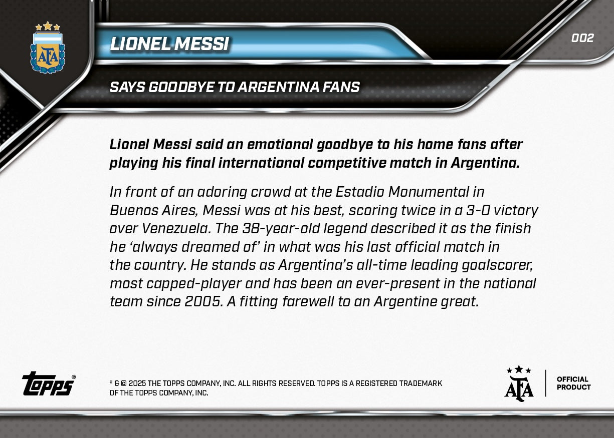 Lionel Messi - 2024-25 Argentina Topps NOW® - Card 2 - PR: 34982