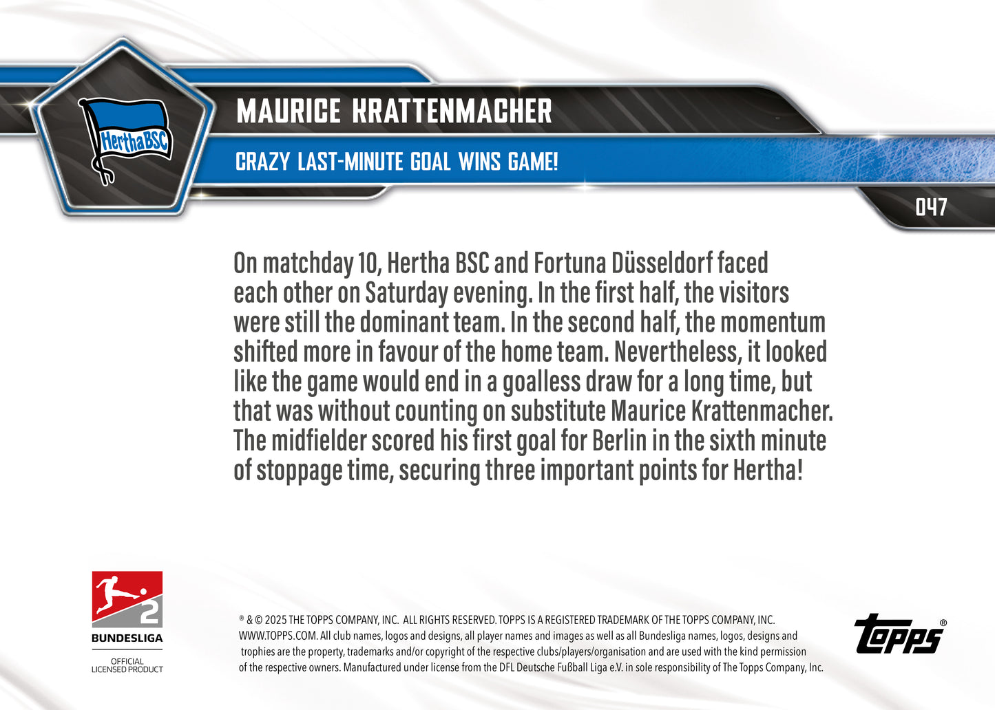 Maurice Krattenmacher - 2025-26 Bundesliga Topps NOW® - Card 47 - PR: 523