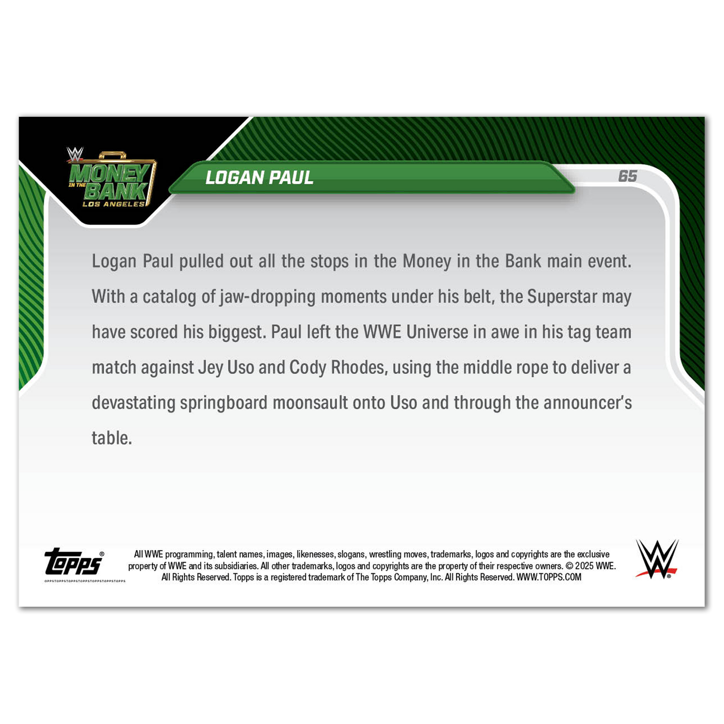 Logan Paul - 2025 WWE Topps NOW® - Card 65 - PR: 4940
