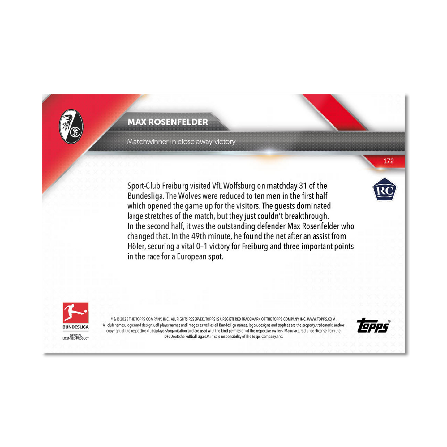 Max Rosenfelder - 2024-25 Bundesliga Topps NOW® Card 172 - PR: 129