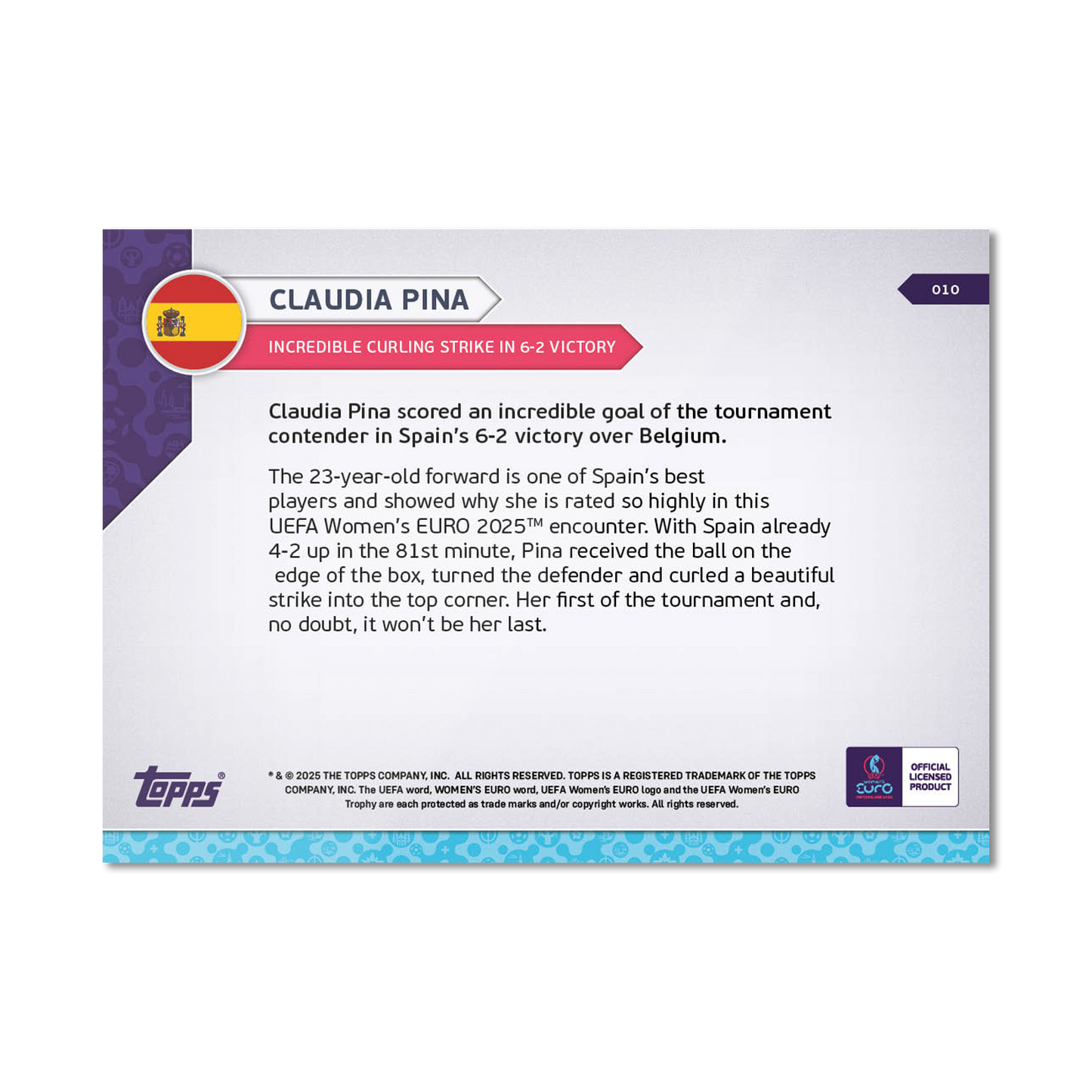 Cláudia Pina - UEFA Women’s EURO 2025™ Topps NOW® - Card 10 - PR: 231