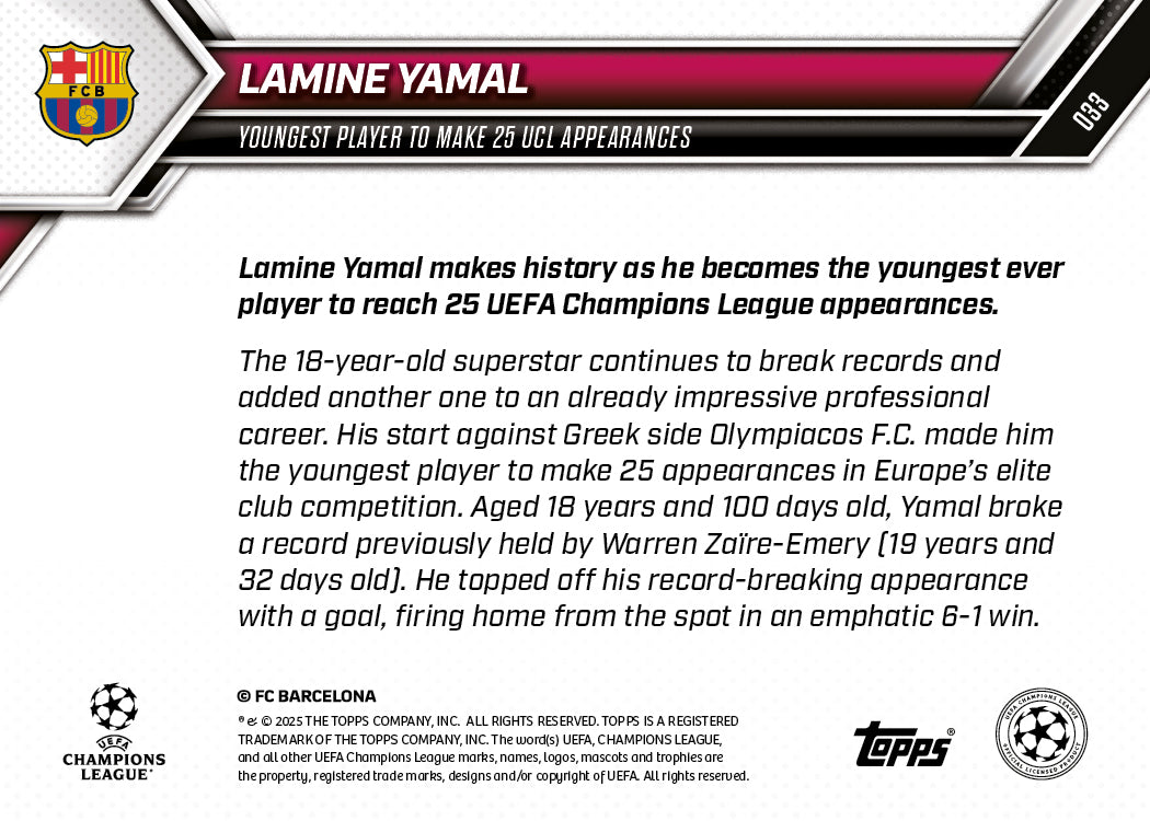 Lamine Yamal - 2025-26 UCL Topps NOW® - Card 33 - PR: 5105