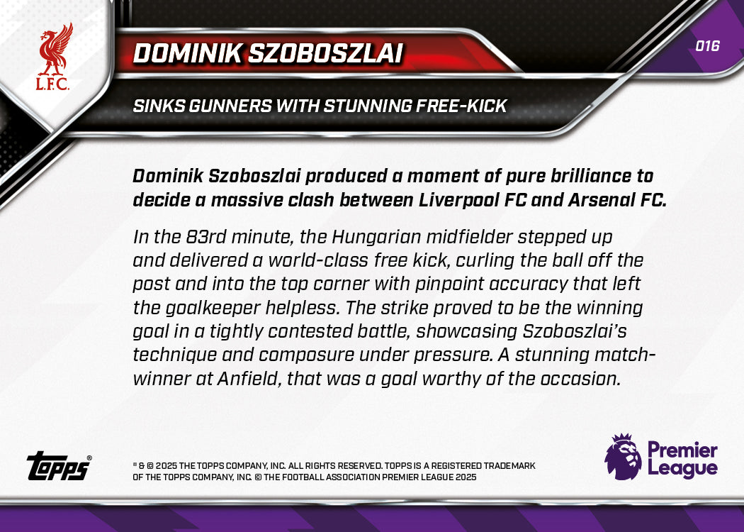 Dominik Szoboszlai - 2025-26 Premier League Topps NOW® - Card 16 - PR: 2114
