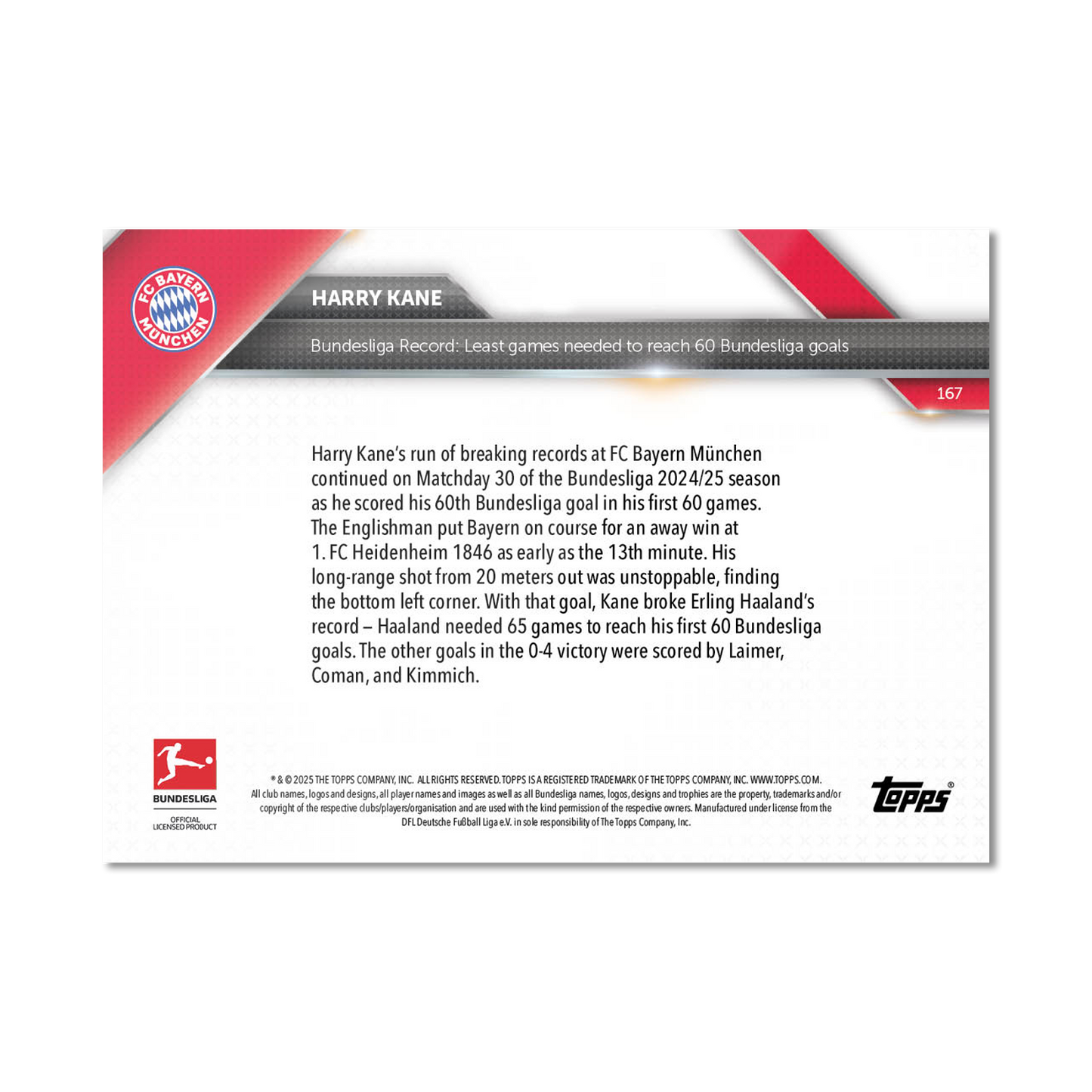 Harry Kane - 2024-25 Bundesliga Topps NOW® Card 167 - PR: 1390