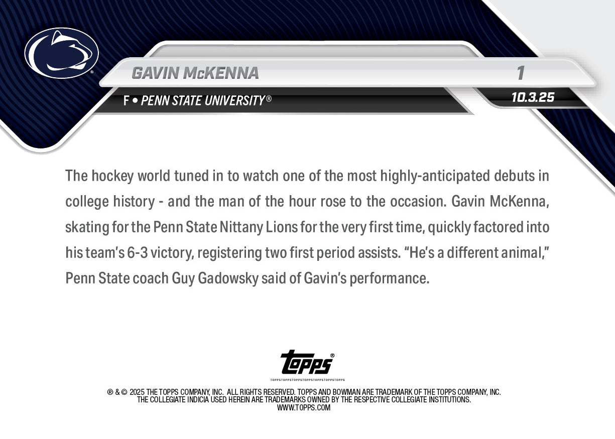 Gavin McKenna - 2025-26 Bowman U NOW® Hockey - Card 1 - PR: 14060