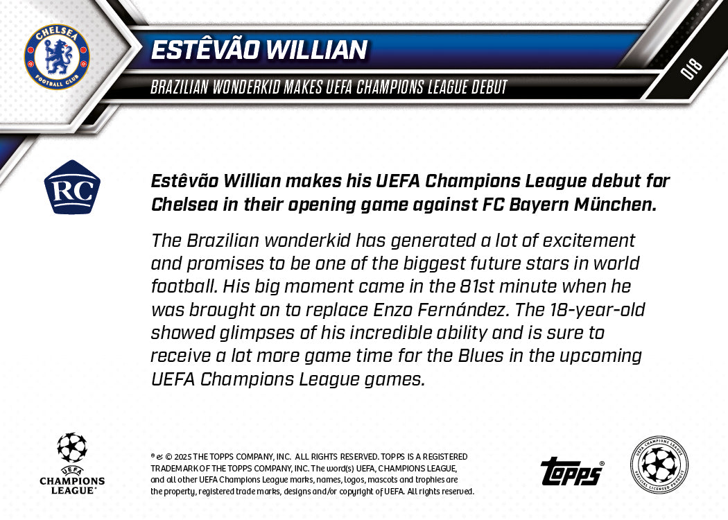 Estêvão - 2025-26 UCL Topps NOW® - Card 18 - PR: 2194