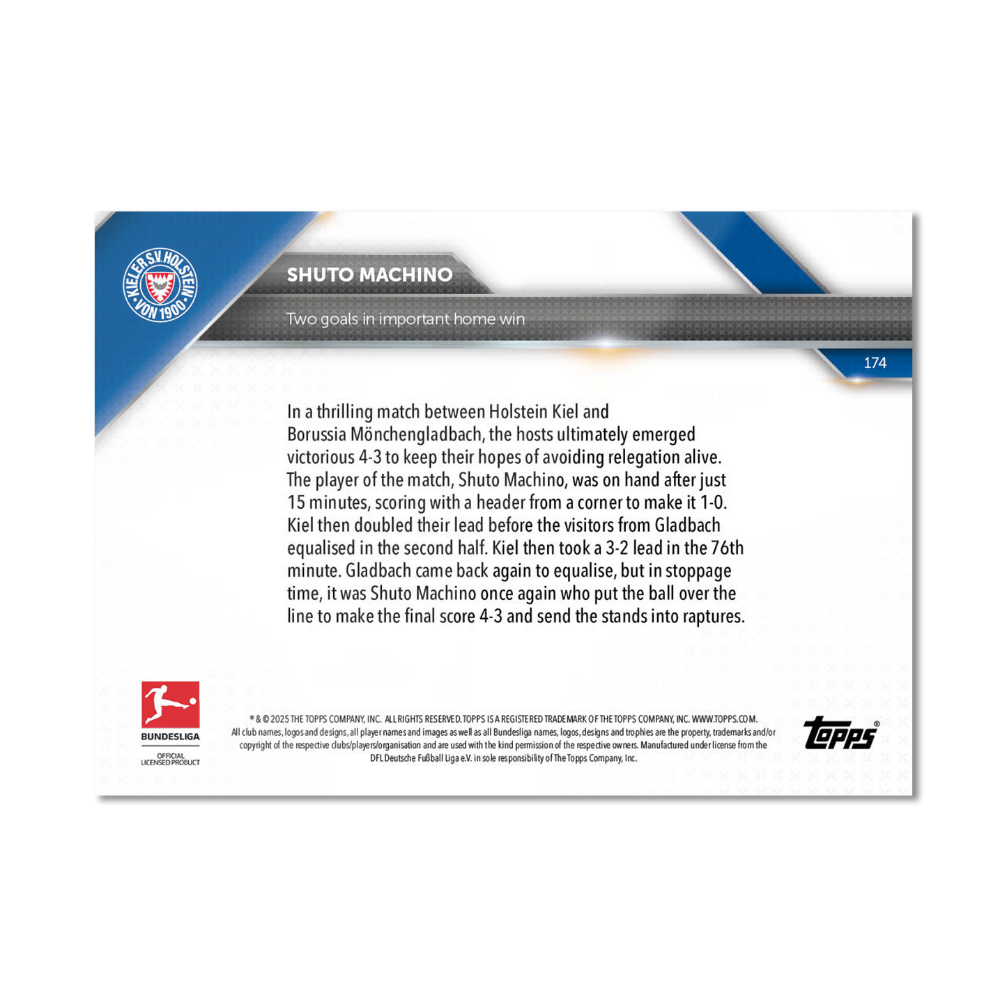 Shuto Machino - 2024-25 Bundesliga Topps NOW® Card 174 - PR: 469