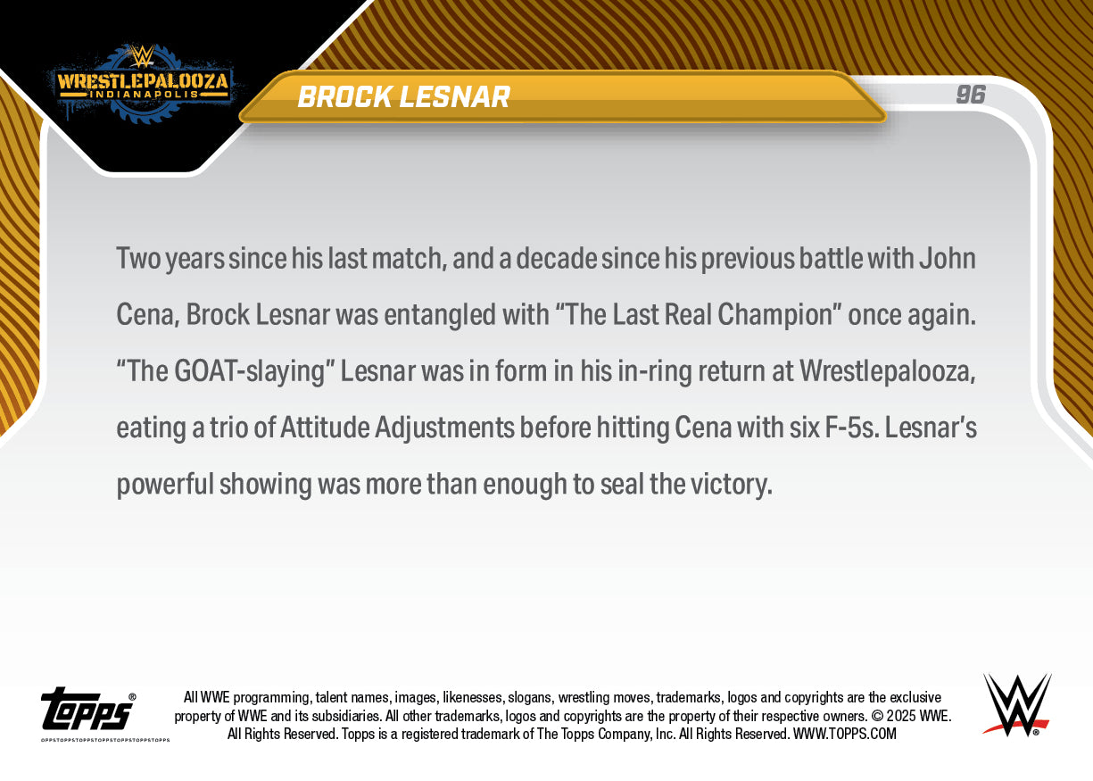 Brock Lesnar - 2025 WWE Topps NOW® - Card 96 - PR: 1290