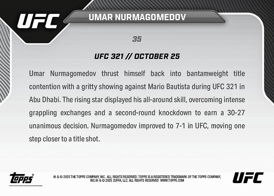 Umar Nurmagomedov - 2025 UFC Topps NOW® - Card 35 - PR: 375