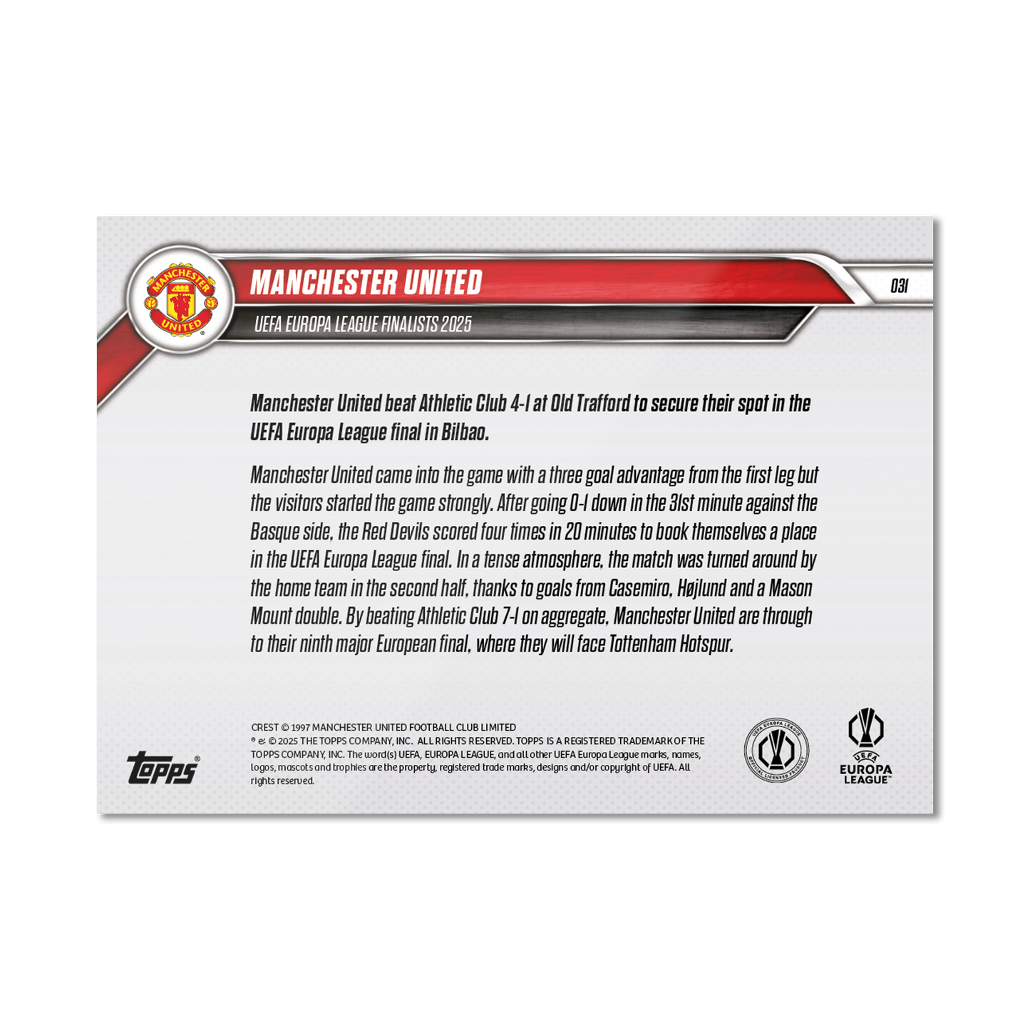 Manchester United - 2024-25 UEL Topps NOW® Card 31