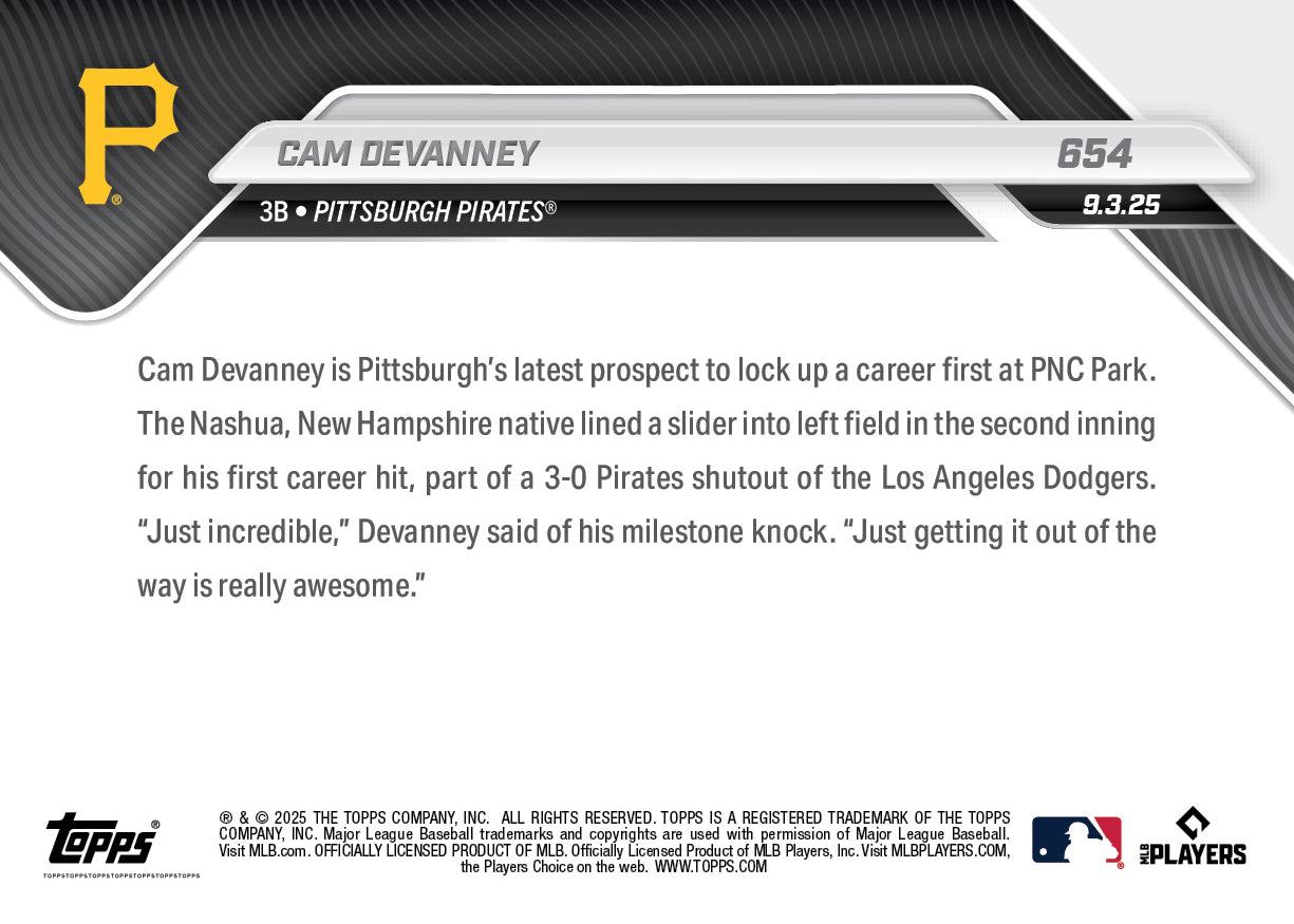 Cam Devanney - 2025 MLB Topps NOW® - Card 654 - PR: 559