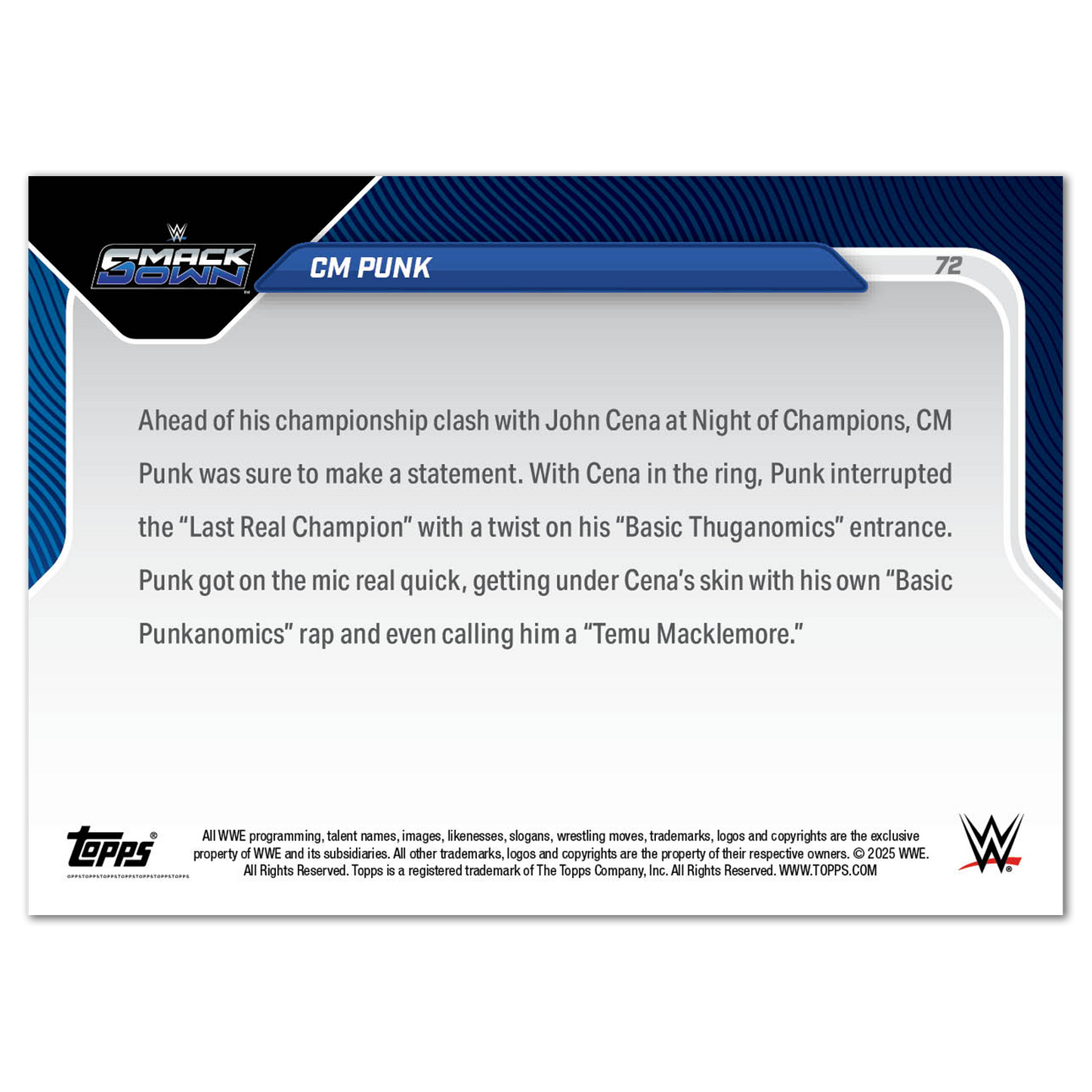 CM Punk - 2025 WWE Topps NOW® - Card 72 - PR: 1727