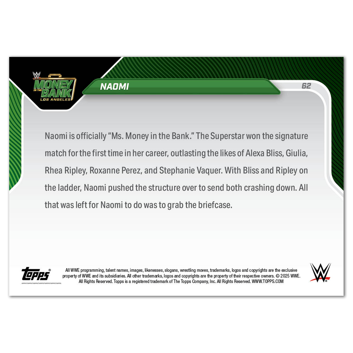 Naomi - 2025 WWE Topps NOW® - Card 62 - LOOK FOR AUTOS - PR: 1133