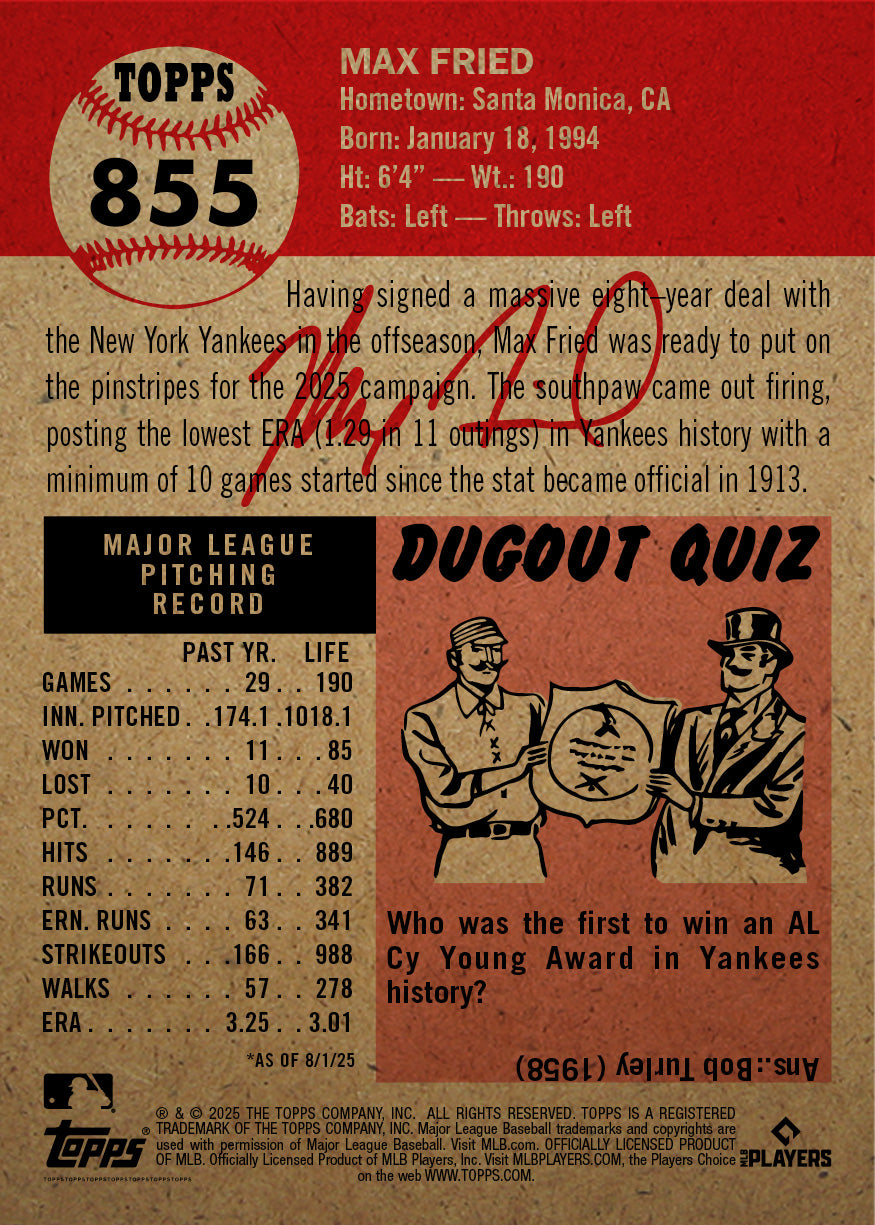 Max Fried - 2025 MLB Living Set® - Card 855 - PR: 1792
