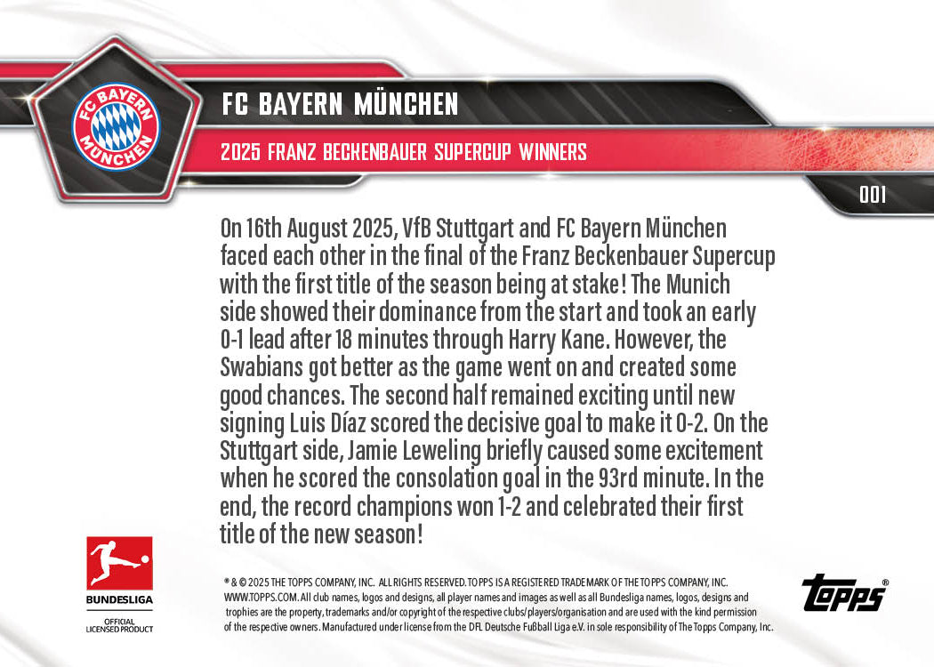 FC Bayern München - 2025-26 Bundesliga Topps NOW® Card 1 - PR: 704