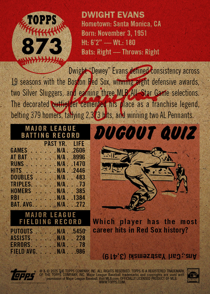 Dwight Evans - 2025 MLB Living Set® - Card 873 - PR: 1248