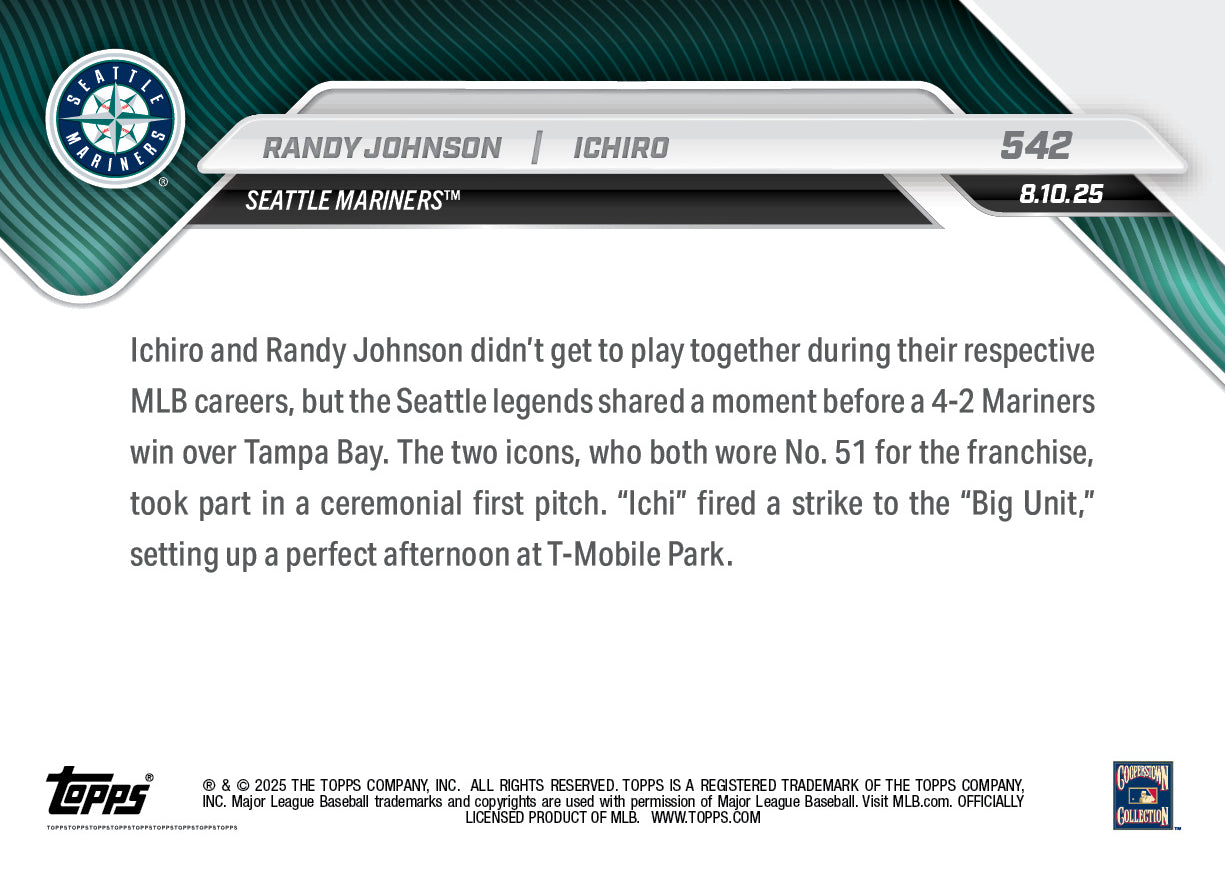 Randy Johnson / Ichiro - 2025 MLB Topps NOW® - Card 542 - LOOK FOR AUTOS - PR: 9869