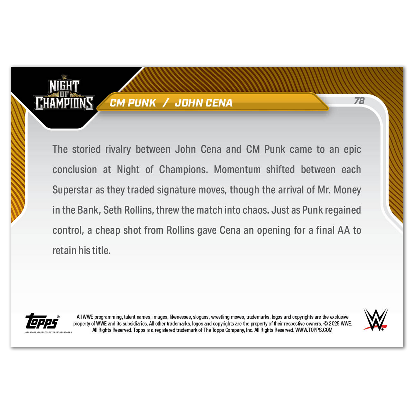 CM Punk / John Cena - 2025 WWE Topps NOW® - Card 78 - LOOK FOR DUAL AUTO - PR: 4388