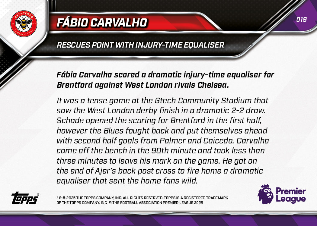 Fábio Carvalho - 2025-26 Premier League Topps NOW® - Card 19 - PR: 212
