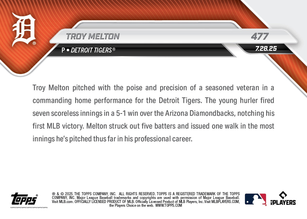 Troy Melton - 2025 MLB Topps NOW® - Card 477 - PR: 1139