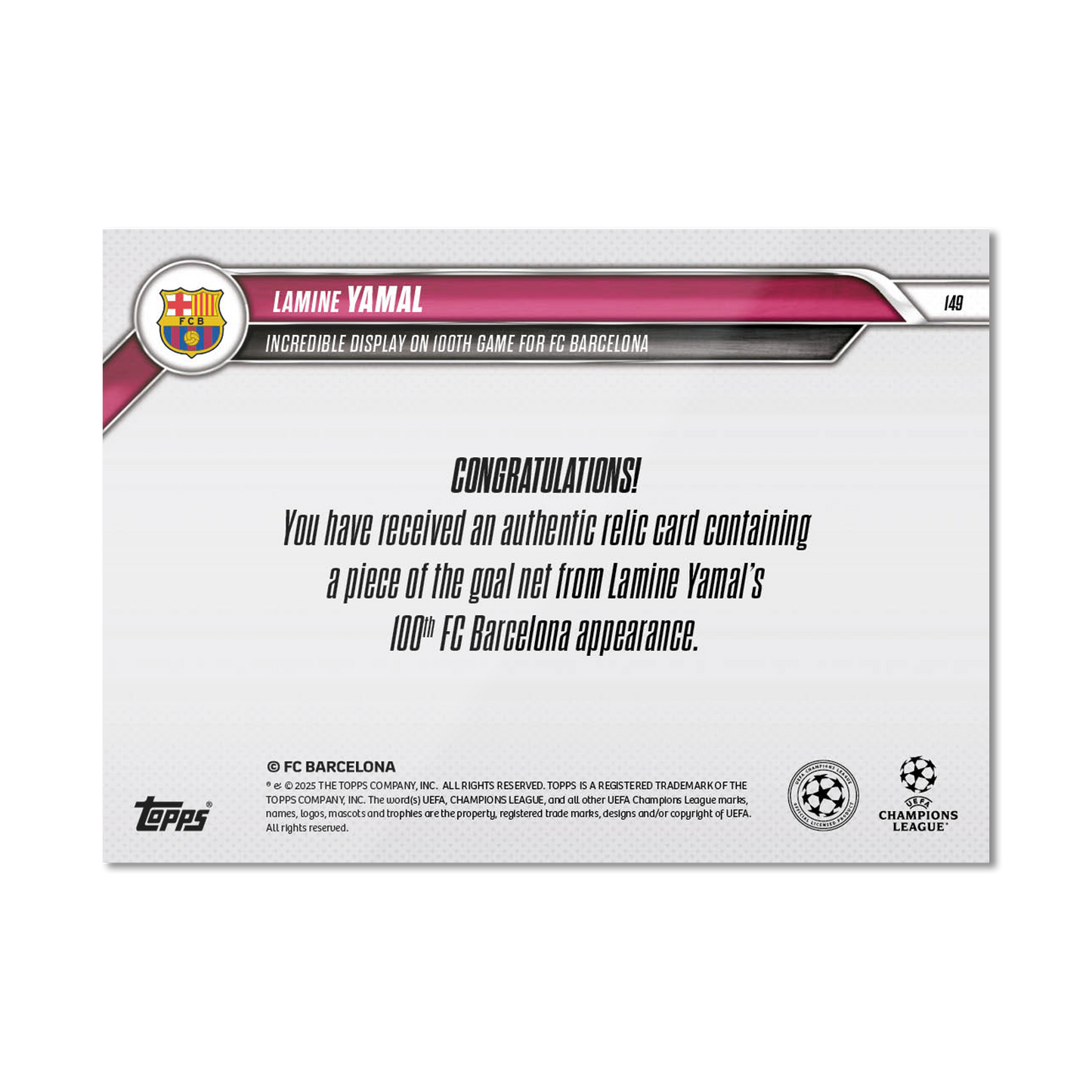 Lamine Yamal - 2024-25 UCL Topps NOW® - Card 149 - LOOK FOR RELIC - PR: 7076