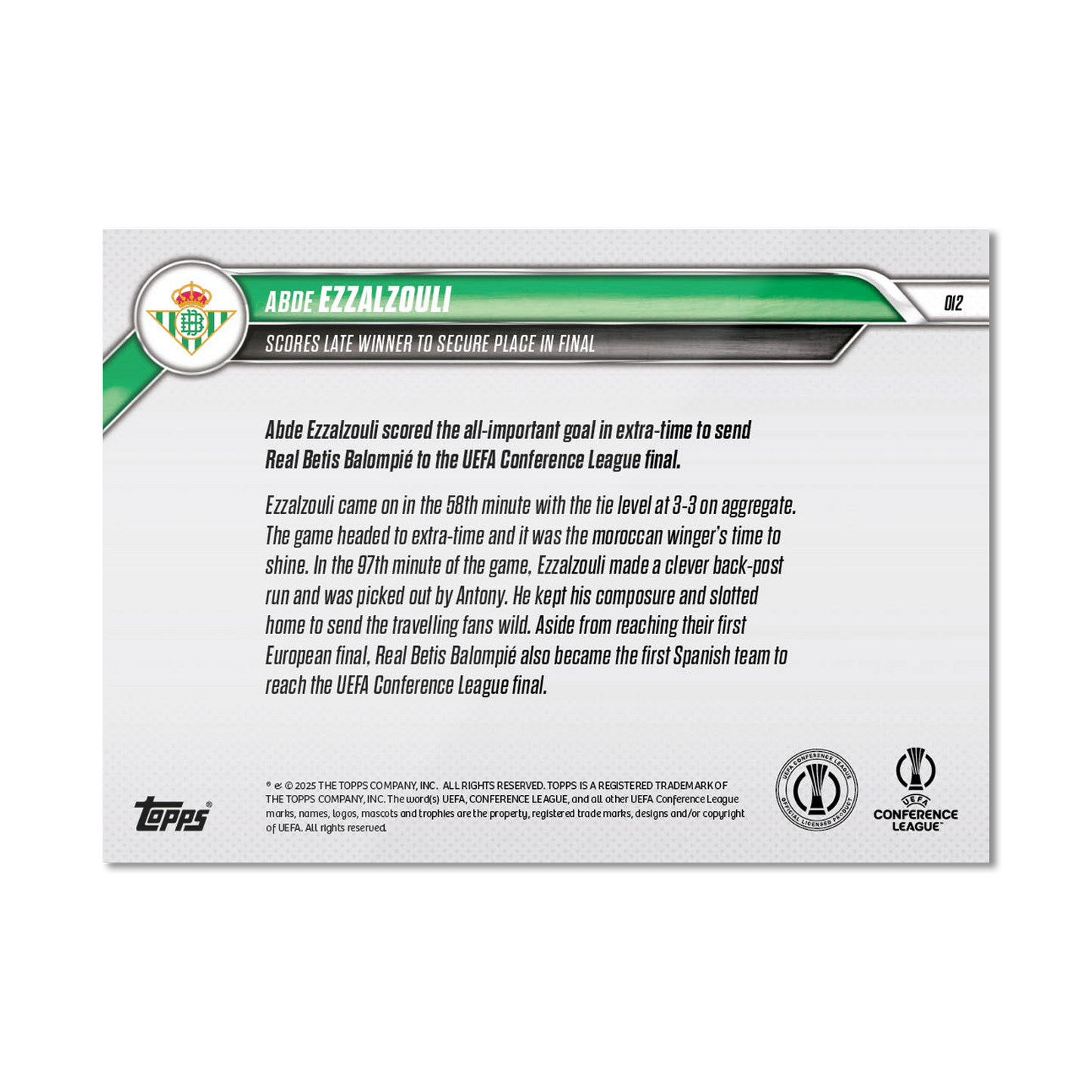 Abde Ezzalzouli  - 2024-25 UECL Topps NOW® - Card 12 - PR: 126