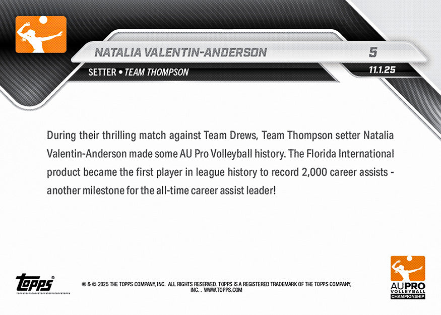 Natalia Valentin-Anderson - 2025 AU Pro Volleyball Topps NOW® - Card 5
