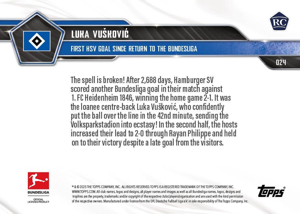 Luka Vušković - 2025-26 Bundesliga Topps NOW® - Card 24 - PR: 1885