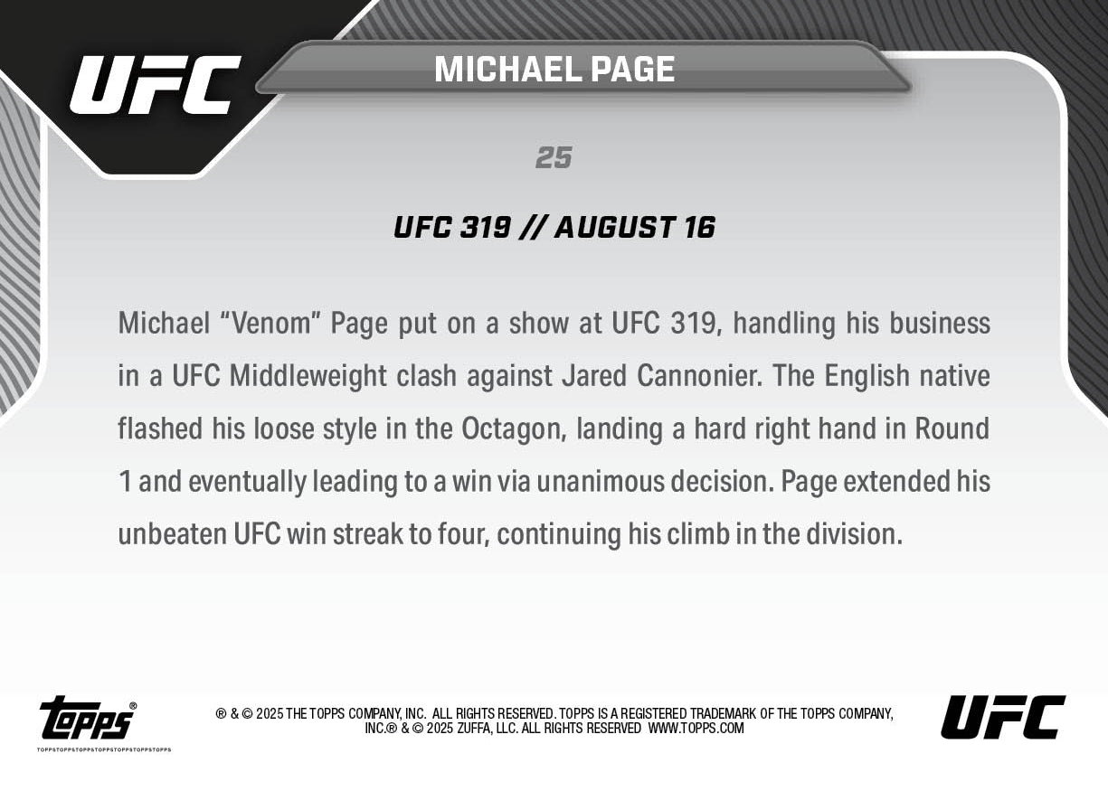 Michael Page - 2025 UFC Topps NOW® - Card 25 - LOOK FOR AUTOS - PR: 570