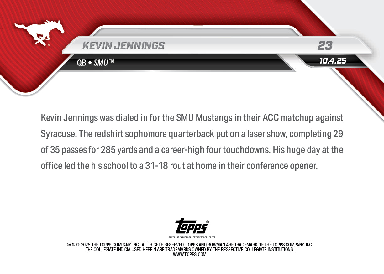 Kevin Jennings - 2025-26 Bowman U NOW® Football - Card 23 - PR: 268