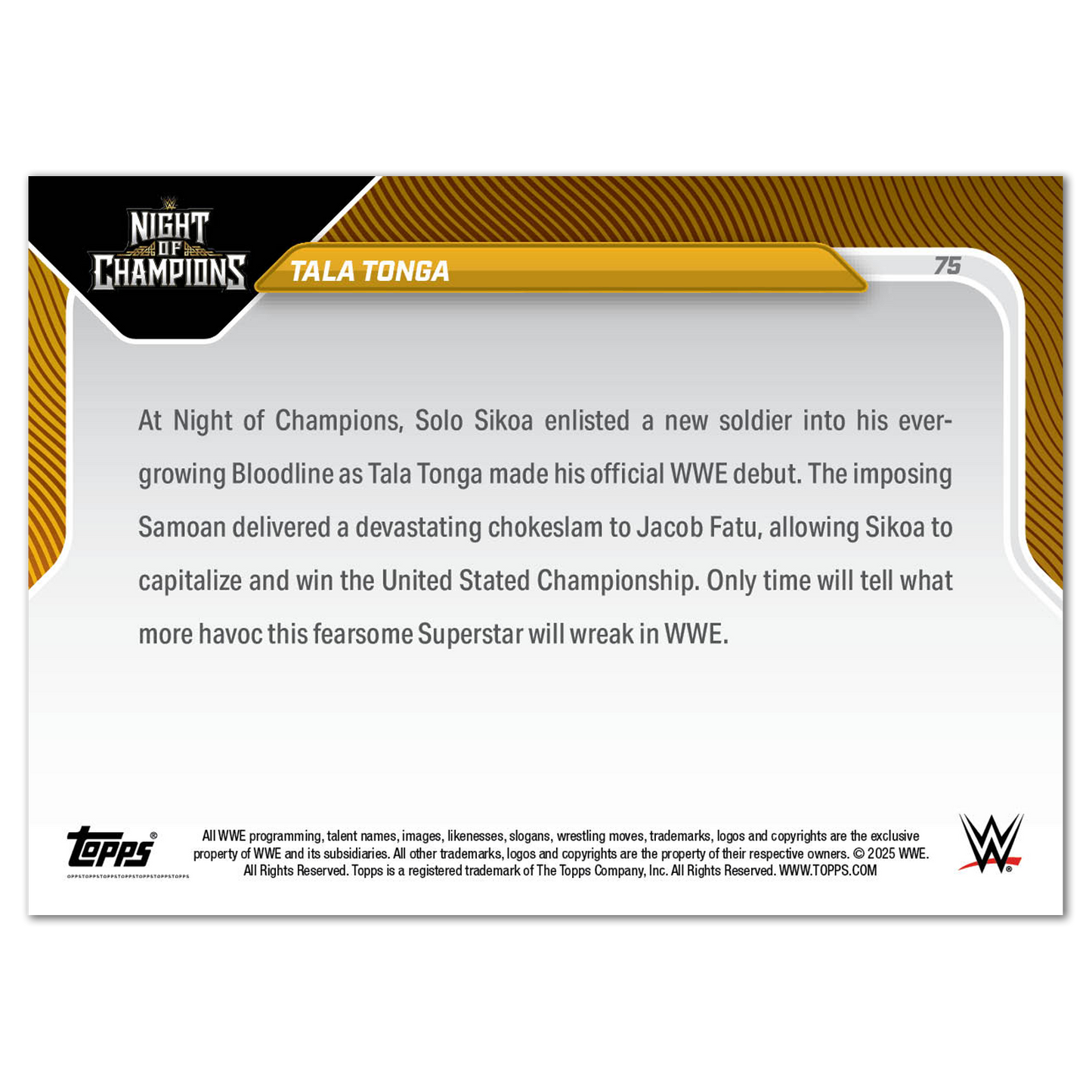 Tala Tonga - 2025 WWE Topps NOW® - Card 75 - PR: 846