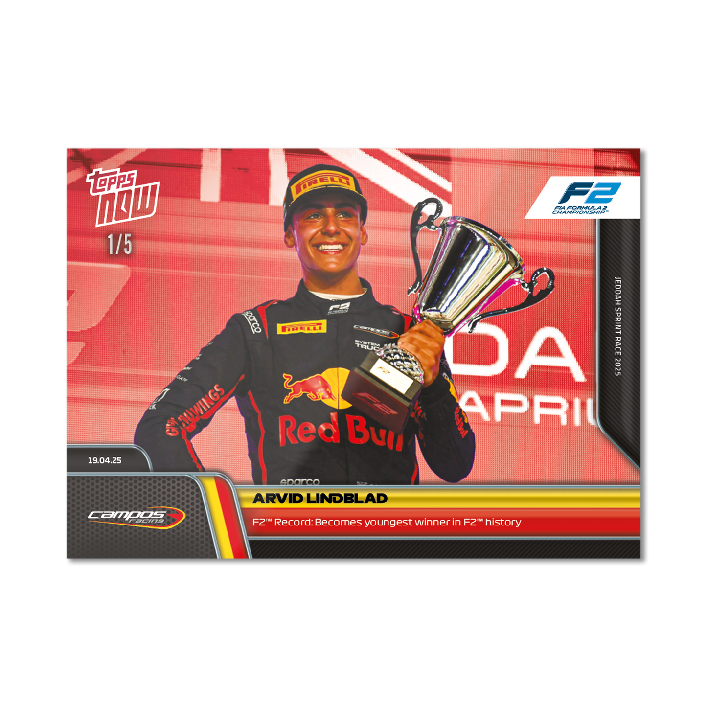Arvid Lindblad - 2025 Formula 1® Topps NOW® - Card 32 - PR: 1075