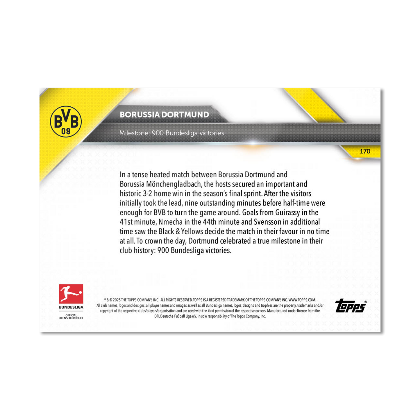 Borussia Dortmund - 2024-25 Bundesliga Topps NOW® Card 170 - PR: 1168