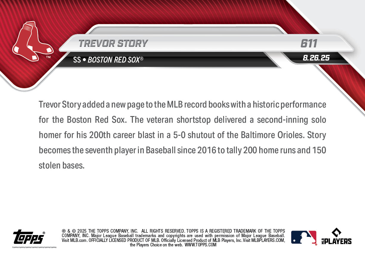Trevor Story - 2025 MLB Topps NOW® - Card 611 - PR: 530