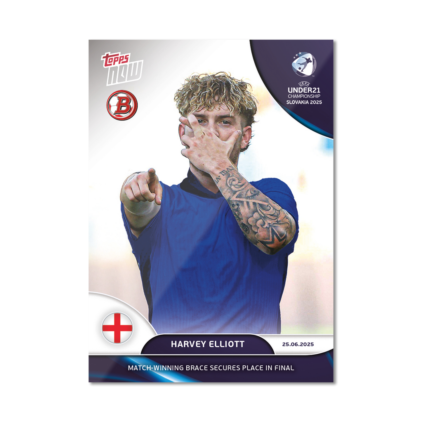 Harvey Elliott - 2025 UEFA Euro U-21 Topps NOW® - Card 10 - PR: 186
