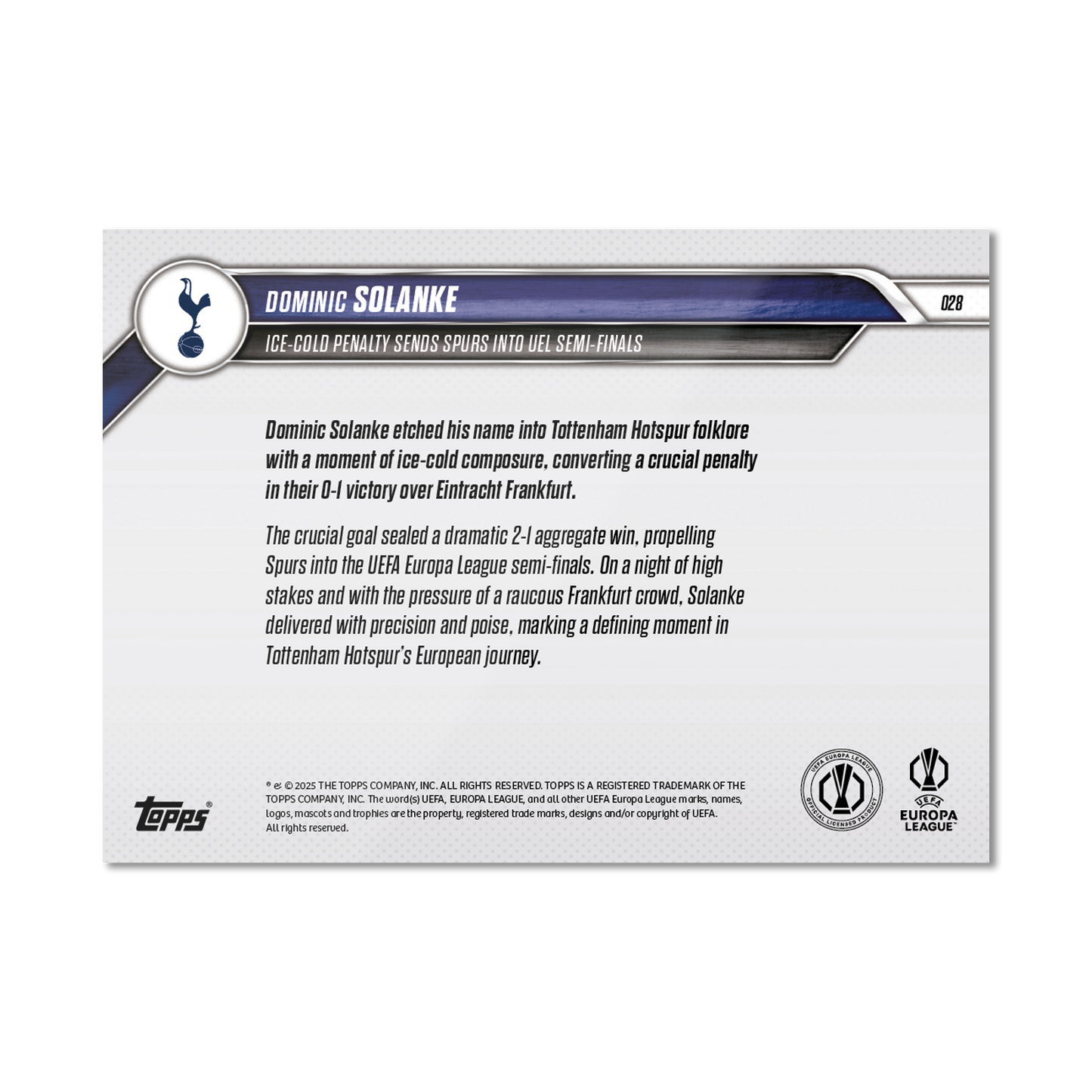 Dominic Solanke - 2024-25 UEL Topps NOW® Card 28 - PR: 159