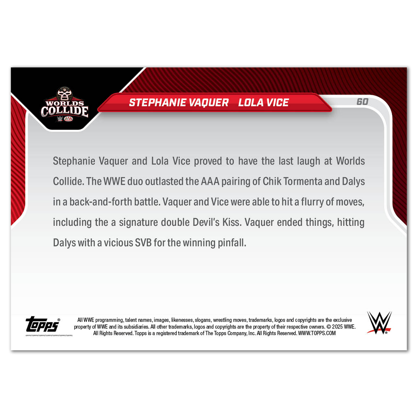 Stephanie Vaquer/Lola Vice - 2025 WWE Topps NOW® - Card 60 - PR: 4672