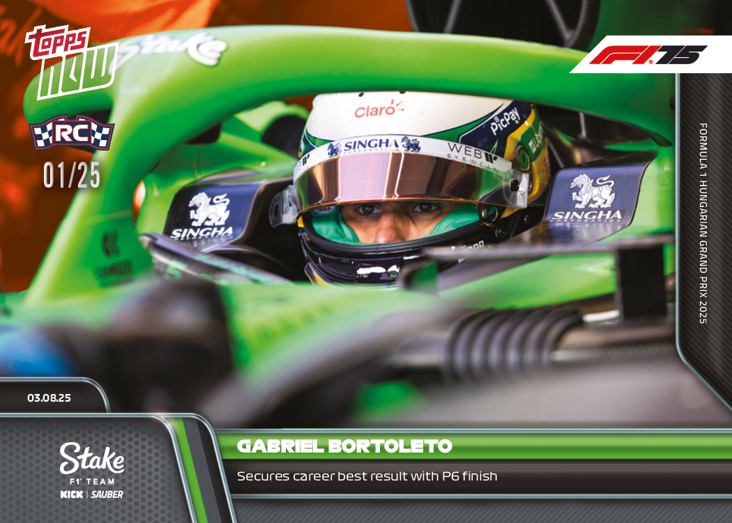 Gabriel Bortoleto - 2025 Formula 1® Topps NOW® - Card 56 - PR: 1394