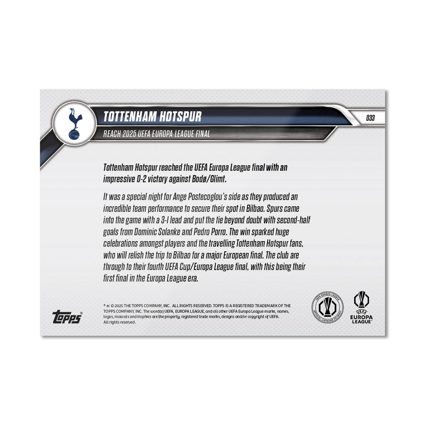 Tottenham Hotspur - 2024-25 UEL Topps NOW® Card 33