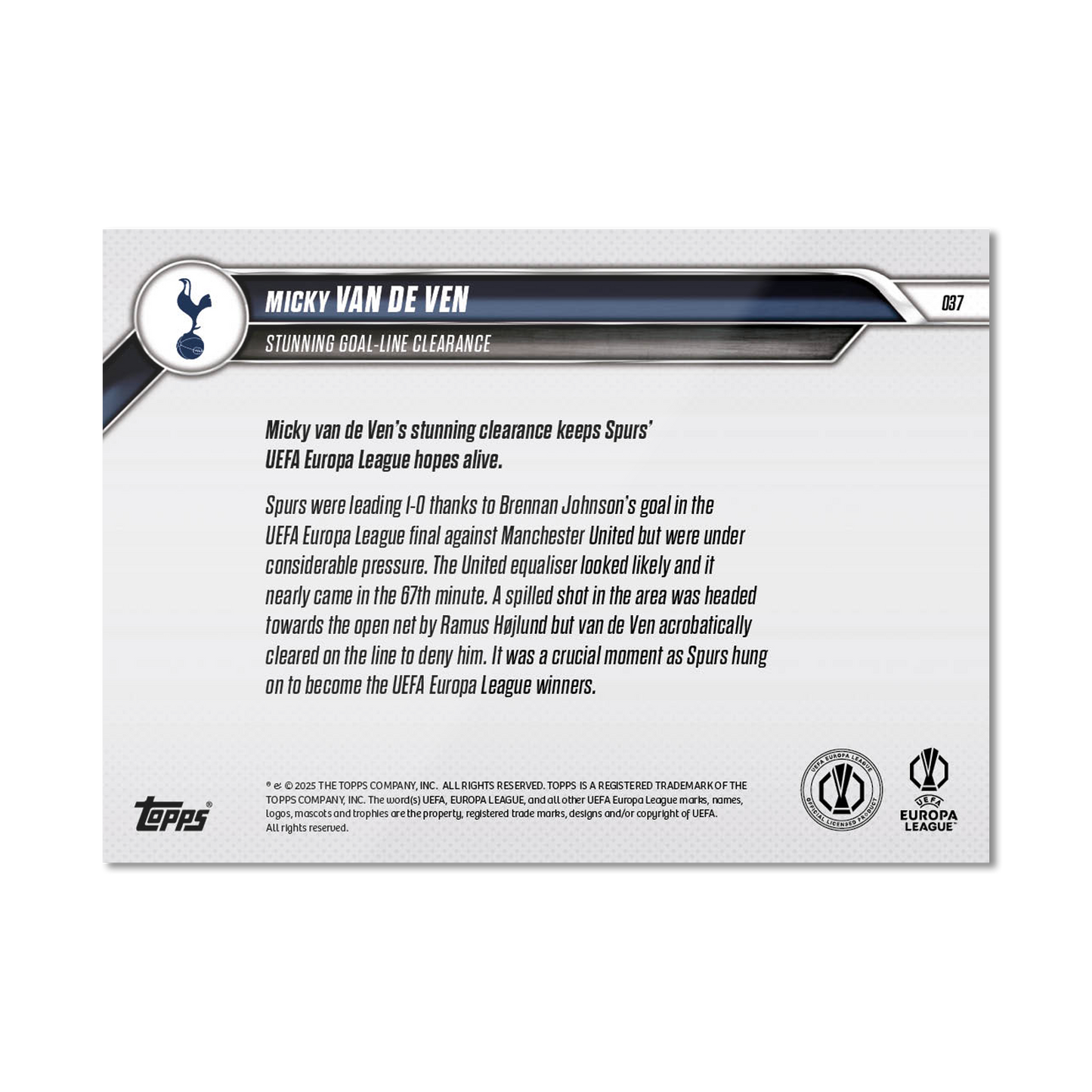 Micky van de Ven - 2024-25 UEL Topps NOW® Card 37 - PR: 1820