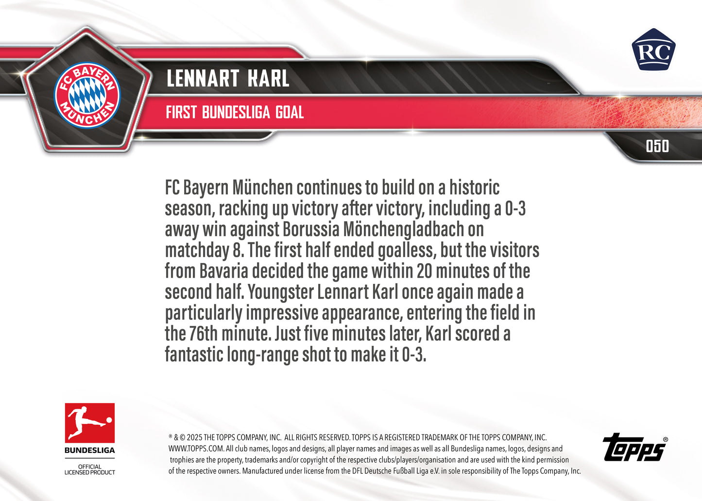 Lennart Karl - 2025-26 Bundesliga Topps NOW® - Card 50 - PR: 6508